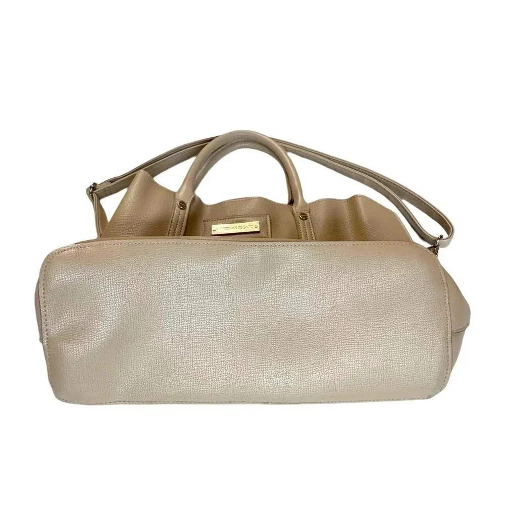 Christian Siriano neutral minimalist tan spacious tote‎ handbag w/shoulder strap